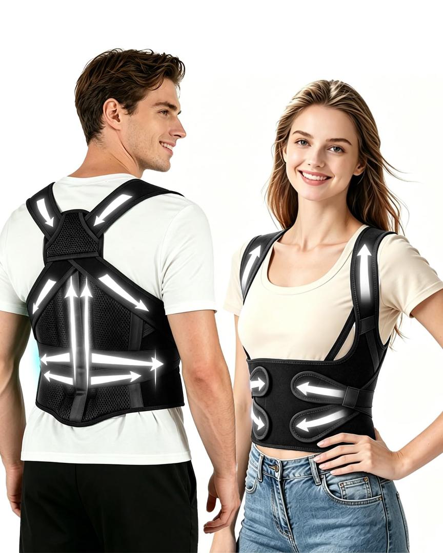 Posture Corrector for Women & Men, Upgraded Dynamic Traction Correction System Helps Reduce Upper & Lower Back Pain, Suitable for Scoliosis, Hunchback & Thoracic Spine Issues, Relieves Muscle Tension & Fatigue Caused by Poor Posture, Keeping You More Active & Confident in Daily Life (Medium)