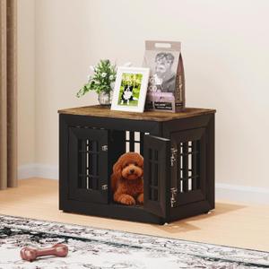 26" Heavy Duty Dog Crate Furniture for Small,Medium and Large Dogs,Rustic Wooden Dog Cage Kennel Indoor Furniture with Waterproof Top,Decorative Pet House Side End Table (Black & Wood)