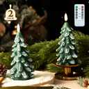 BRONYPRO 2 Pcs Christmas Tree Flameless Candles with Remote Timer,Waxy Flameless Candles Flickering,Led Candles Battery Operated,Christmas Home Wedding Decor,Set of 2,Green(7.3" X 3.5")
