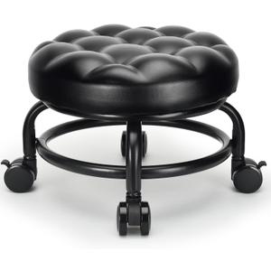 Low Height Rolling Stool Roller Stool PU Leather Comfortable Seat 360Swivel Rotating, Modern Rolling Chair for Home Office Garage Shop