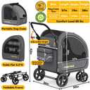 PAWZIDEA 3-in-1 Large Dog Stroller with Detachable Carrier, 45% Extra Tall