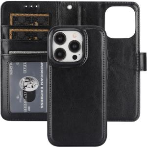 Bocasal Detachable Wallet Case for iPhone 15 Pro RFID Blocking Card Slots Holder Premium PU Leather Magnetic Kickstand Shockproof Wrist Strap Removable Flip Protective Cover 5G 6.1 inch (Black)