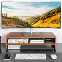BONTEC Walnut Monitor Stand Riser, 21.3 Inch 2-Tier Wood Desk Shelf for Monitor & Laptop, Desktop Organizer with Cable Management and Phone Holder, Ergonomic Computer Riser, 66 lbs Capacity