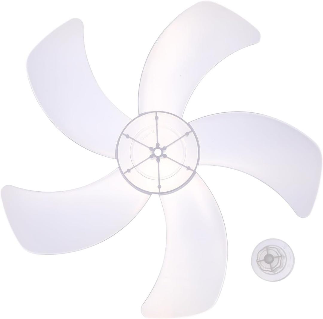 DOITOOL 16 Inch Fan Blade Replacement Universal Plastic Standing Fan Blades 5 Leaves with Nut Cover Table Fanner Leaves - Easy to Install