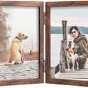 FOREV 4x6 Double Picture Frame Wooden Hinged Photo Frame Definition Glass Stand Vertically on Desktop or Tabletop Rustic Wood
