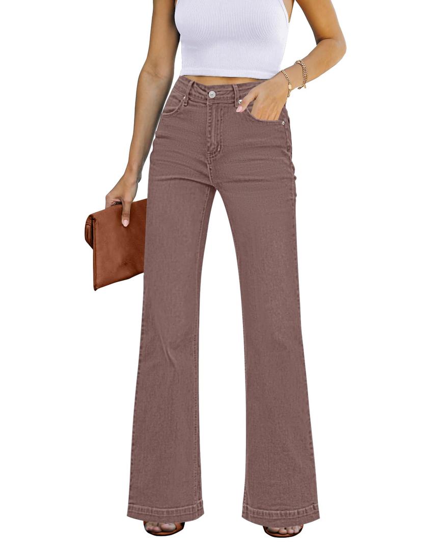 GRAPENT Womens Plus Size Stretch High Waisted Flare Ripped Jeans 70s Outfits Size 12-14 Wide Leg Pants