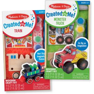 Melissa & Doug Created by Me! Paint & Decorate Your Own Wooden Vehicles Craft Kit For Kids 2 Pack  Monster Truck, Train