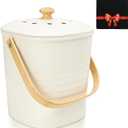 Vipush Bamboo Fiber Compost Bin with Lid Small Countertop Compost Bin Includes Charcoal Filter, Beige
