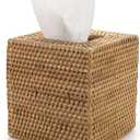 Rattan Tissue Box Cover Natural Woven Facial Napkin Holder Square (Natural, 5.5x5.5x5.9 Inch)