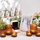 Mumufy 48 Pcs Assorted Votive Candle Holders Ribbed Glass Tealight Candle Holder Bulk for Table Centerpiece, Baby Shower, Home and Wedding Party Decoration (Amber)