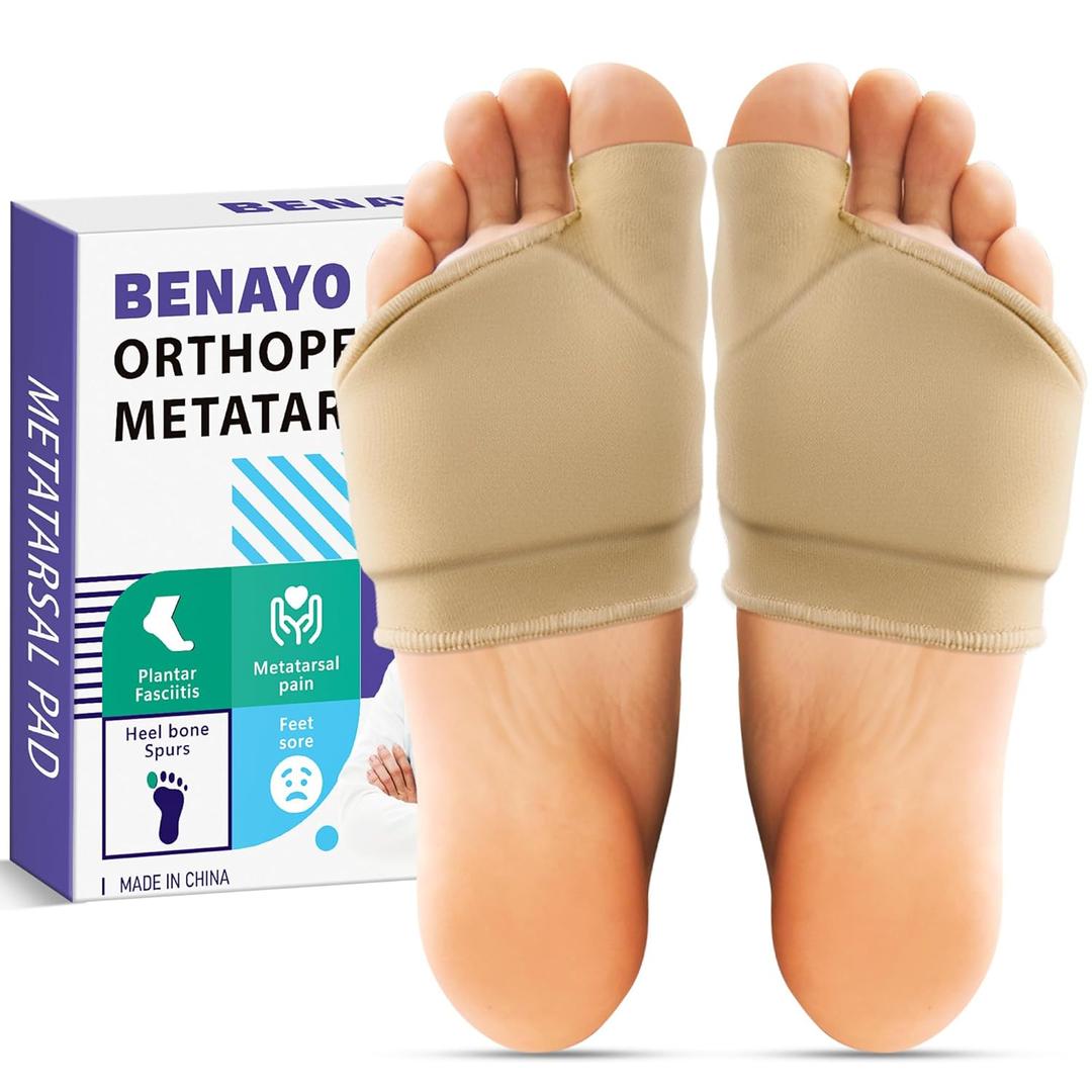 BENAYO Orthopedic Metatarsal Pads,Ball of Foot Cushion with Gel Pad for Women and Men, Foot Pads for Ball Pain Relief, Morton's Neuroma, Metatarsalgia Support. (Brown, MIDDLE:WOMEN(7-9)/MEM(5-7))