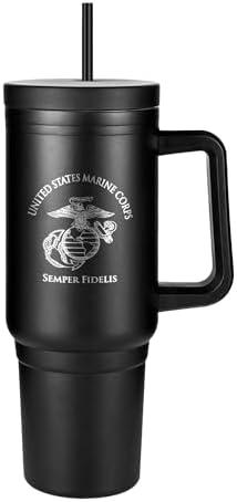 Military Veteran Products 40oz Insulated Marine Corps Tumbler with Handle, Lid & Straw - USMC Gifts - Use for Water, Tea, Coffee & More-Disabled USMC Vet | USMC 40oz Tumbler