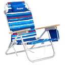 SUNNYFEEL Low Back Folding Beach Chair, Aluminum Heavy Duty Beach Chair with with 5-Position, Portable Camping Chair for Adults with Wood Armrest, Lightweight Camping Chair 300lbs, Blue Stripe