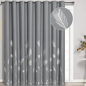 Estelar Textiler Extra Wide Blackout Curtain 120W x 96L Inch Long Silver Palm Tree Curtain Energy Saving Curtain Light Blocking Window Drape for Sliding Door, 10ft Wide x 8ft Long,1 Panel