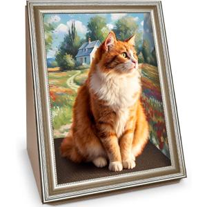 Cat Scratcher Pad, Oil Painting Furniture Saver Scratching Board, Cardboard Cat Scratcher House with Frame, Large Scratching Pad & Scratcher Bed, Cat Cardboard Scratcher for Indoor Cats