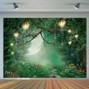 7x5ft Spring Enchanted Fairytale Forest Backdrop for Photography Mushroom Wonderland Photo Background for Newborn Baby Shower Photoshoot Children Birthday Party Decorations Banner