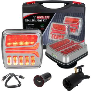 Magnetic Wireless Trailer Lights, Rechargeable LED Trailer Light for Towing Truck, Waterproof Tail Tow Lights Kit for RV Camper Boat Caravan, Portable Turn Signal Brake Running Stop (Black)