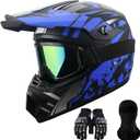 Motorcycle Dirt Bike Helmet Full Face Motocross Helmets for Outdoor Sports Off Road Racing Mountain Bike Men Women Off-Road Helmet Gloves Goggles for Adult Youth DOT/FMVSS 218 Approve (X-Large, Dark Blue)