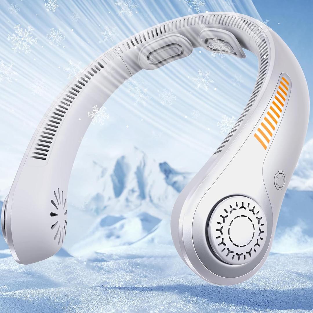 Portable Neck Fan - Rechargeable Personal Fan with Neck Brace, 5 Speeds, All-Around Cooling, Hands-Free Bladeless Lightweight Quiet Neck Fans That Blow Cold Air Gift for Women/Men, Hot Flashes, Travel (Gray)