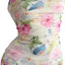 Milumia Women's Floral Ruched Tube Top Strapless Sleeveless Trendy Going Out Tops (L)