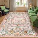 Machine Washable 5x7 Area Rugs for Living Room, Non Slip Soft Low Pile Unicorn Floral Farmhouse Moroccan Vintage Animal Playroom Girls Rugs for Bedroom, Large Carpet Rugs for Nurseries(Pink,5'x7')