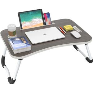 BUYIFY Folding Lap Desk, 23 Inch Portable Wood Black Laptop Bed Desk Lap Desk with Cup Holder, for Working Reading Writing, Eating, Watching Movies for Bed Sofa Couch Floor