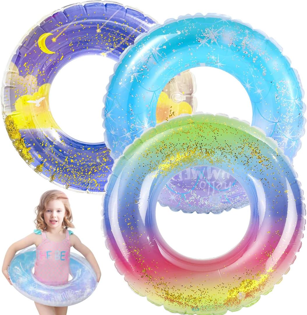 Pool Floats Kids 3 Pack, Inflatable Swim Rings for 4-10 Years Old GirlsPool Tubes Toys, Pool Floats Ring Toys, Summer Beach Swimming Pool Floats Party Supplies