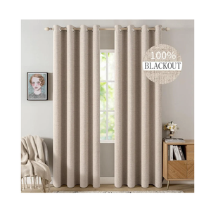 MIULEE 100% Blackout Linen Textured Curtains for Bedroom Solid Thermal Insulated Natural Beige Grommet Room Darkening Curtains & Drapes Luxury Decor for Living Room Nursery 52 x 84 Inch (2 Panels)