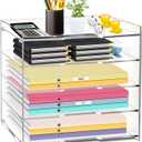 KKU 5 Tier Clear Acrylic Desk Organizer - Letter Tray Paper File Desk Organizer and Accessories For Office Supplies