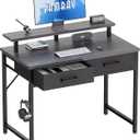 Pamray 32 Inch Small Computer Desk with Monitor Stand and 2 Drawers