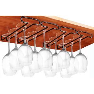 GeLive Set of 4 Cabinet Stemware Rack 10 Inch Under Shelf Wine Glass Holder Storage Hanger Organizer for Kitchen and Bar (Black)