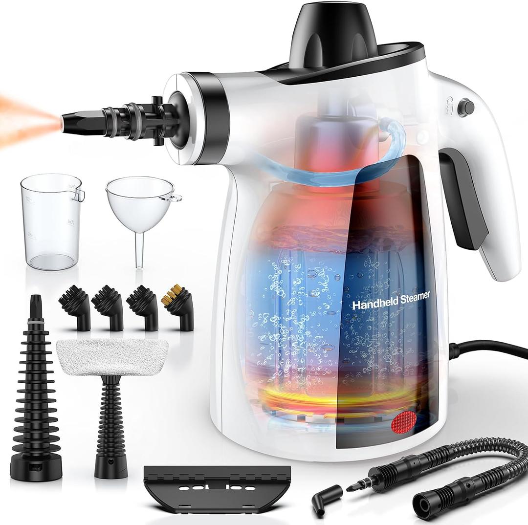 Pressurized Handheld Multi-Surface Natural Steam Cleaner with 12pcs Accessory & Safety Lock, Portable Steamer for Cleaning Home, Kitchen, Bathroom, Car, Upholstery, Grout, Window