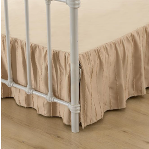 Boho Tufted Bed Skirt Twin Size- 14 Inch Drop Dust Ruffle Bed Skirts with Platform, Twin Size Bed Skirt Ruffled with Split Corners, Striped, Camel, 14'' Twin