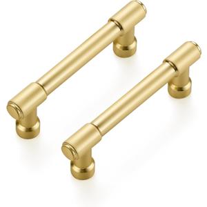 Ravinte 2 Pack 3 Inch Hole Center Solid Kitchen Cabinet Handles Brushed Gold Dresser Pulls Cabinet Drawer Pulls for Kitchen Cupboard Hardware