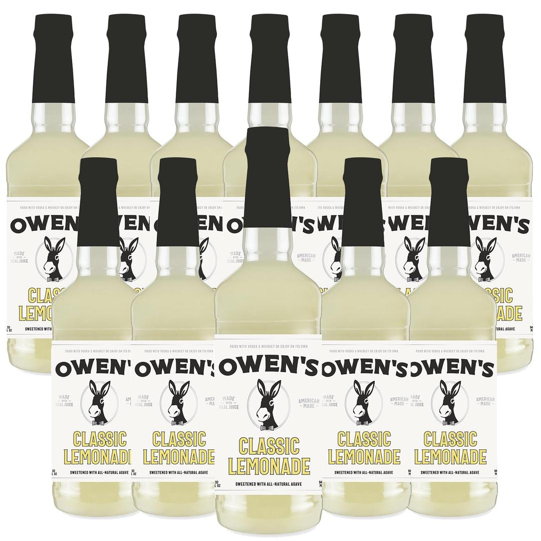 Owen's Classic Lemonade, Premium Cocktail Mixer Made with Real Fresh Lemon Juice - 750ml Bottle (12 Pack)