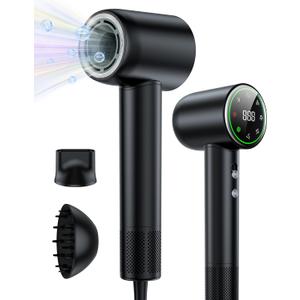 Hair Dryer,160000 RPM High Speed Blow Dryer with 200 Million Negative Ionic, Low Noise Thermo-Control Professional Hair Dryer with Diffuser and Nozzle,Portable Hair Blow Dryer for Home Travel (Black)