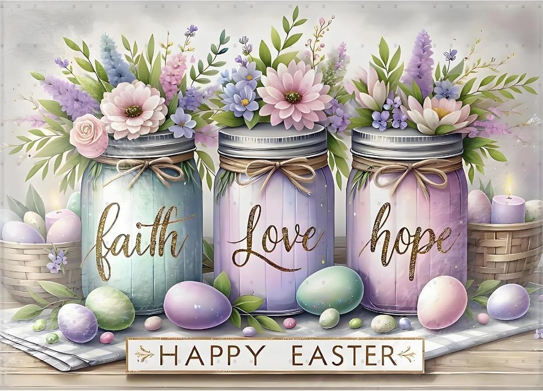 Easter Diamond Art Kits for Adults, Faith, Hope, Love Wishing Bottle Diamond Painting Kits for Adults Beginners, 5D DIY Full Drill Diamond Dots Paintings Gem Arts Crafts for Home Wall Decor 16x12 In (JX0023-US)