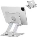 KABCON Quality Tablet Stand,Adjustable Foldable Eye-Level Aluminum Solid Up to 15-in Tablets Holder for Microsoft Surface Series Tablets,iPad Series,Samsung Galaxy Tabs,Amazon Kindle Fire,Etc.Silver