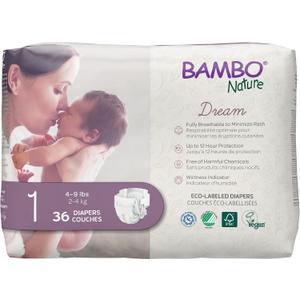 Bambo Nature Hypoallergenic Baby Diapers, EcoLabelled Sustainable Diapers, Enhanced Leakage Protection, Totally Chlorinefree, Skin Friendly, and Super Absorbent  Size 1 (36 Count)