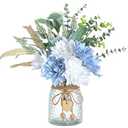 Faux Flowers with Vase,Artificial Silk Flowers in Vase, Fake Plant Eucalyptus and Willow,Flower Arrangement for Home Farmhouse Dining Table Centerpiece Decorations Coffee Table Decor (Dusty Blue)