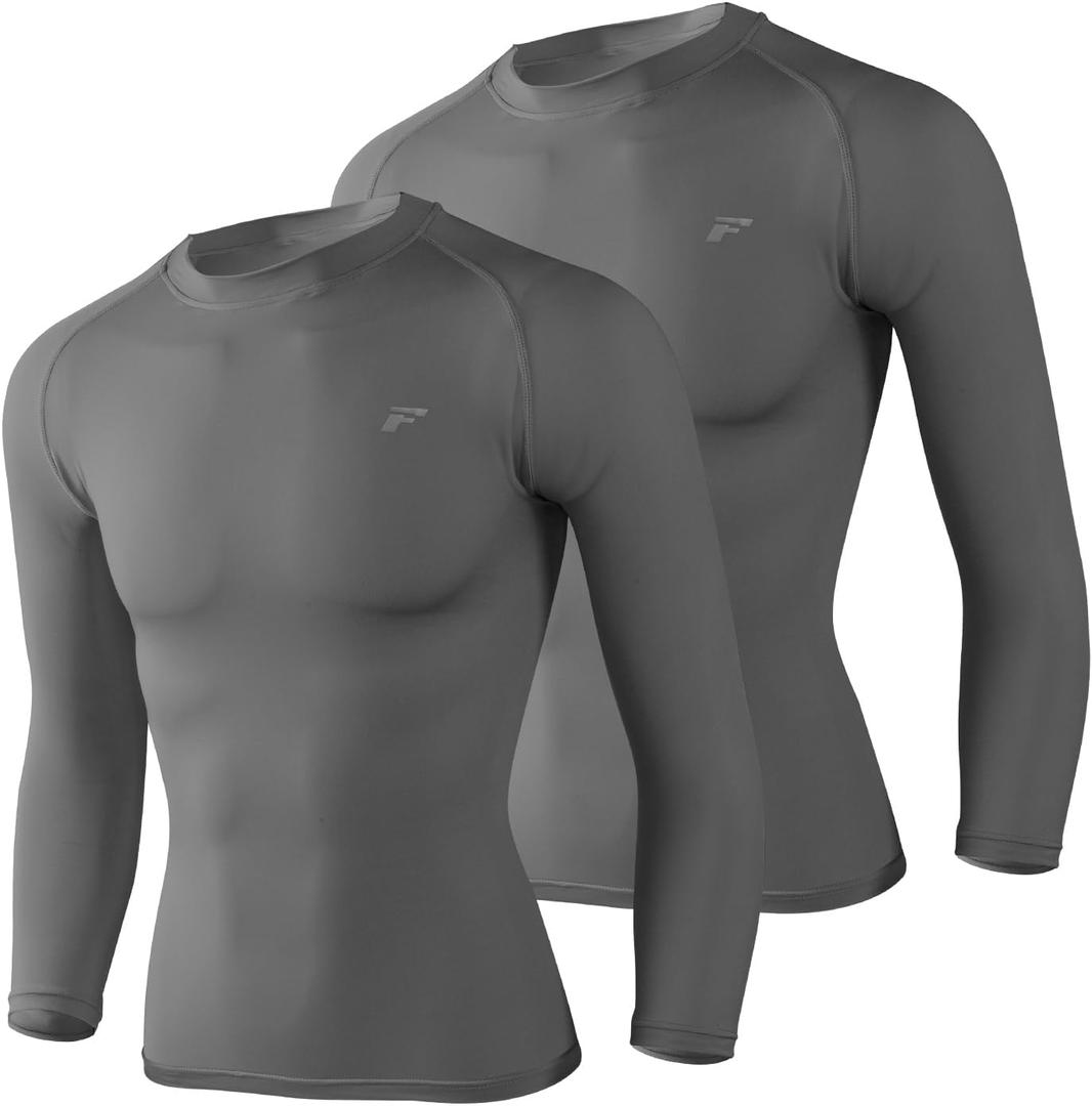 Mens 2-Pack Long Sleeve Sun Protection Cooling Shirts with UPF 50+, Quick Dry for Fitness Running & Outdoor Activity (Medium, Grey)