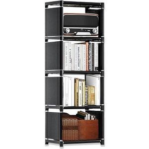 4-Cube Storage Organizer Shelf  Tool-Free Assembly Cube Bookcase for Bedroom, Closet & Small Spaces, Bookshelf Organizer for Kids Clothes & Nursery, Black (Black)