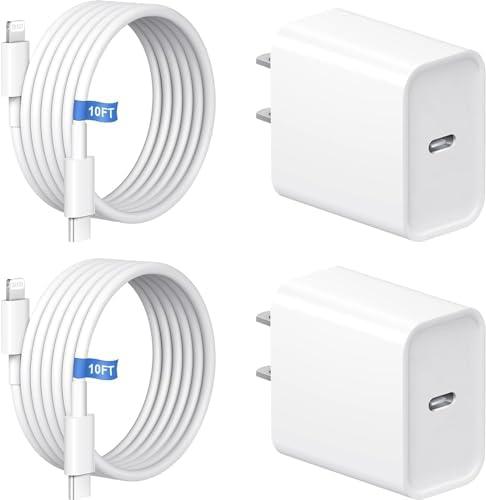 USB C Chargers for iPhone Charger Fast Charging,2Pack 20W Type C Wall Charger Block with 10FT Long USB C to Lightning Cable Compatible with iPhone 14/13/12/11 Pro/Pro Max/XS Max/XS/XR/X/SE/8,iPad