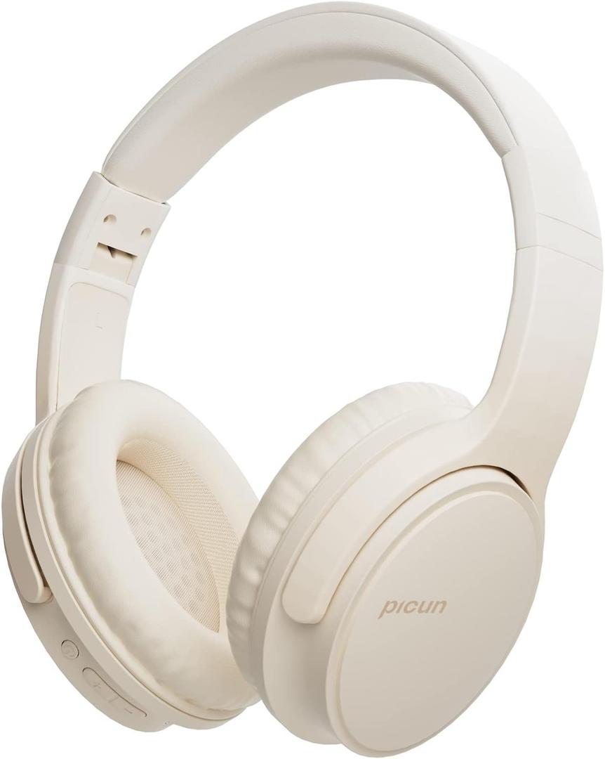 Wireless Headphones, Bluetooth Over Ear Headsets with Microphone, Hi-Fi Audio, 60H Playtime, Touch Control, Foldable Lightweight, On-Ear Headphones for Girls Women, Travel, Work, (Light Beige)