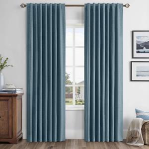 MIULEE 100% Blackout Linen Curtains for Bedroom, Stone Blue Solid Luxury Decor Thermal Insulation Room Darkening Drapes for Living Room Nursery Back Tab Rod Pocket 42 x 63 Inches, 2 Panels