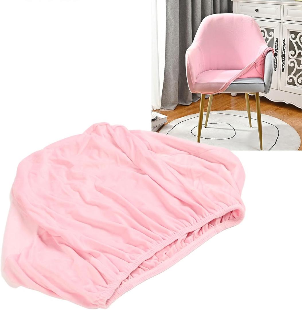 Tissting Curved Back Chair Cover - High Elasticity Universal Thickened Slipcover for Dining & Living Room, Pink Mid Century Modern Accent Armchair Cover, Anti-Wrinkle & Non-Slip Design