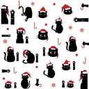 Christmas Black Cat Wall Decals Candy Cane Santa's Hat Cat Wall Stickers Window Clings for Christmas Home Decor