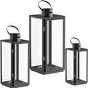 Matico Stainless Decorative Candle Lantern Set of 3, Hanging Decor Hurricane Lantern Candle Holder for Festival Ceremony Home Decor, Both Indoor & Outdoor Use, Black
