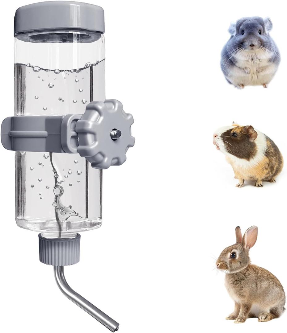 LOS ANDES 16.9oz Small Animal Water Bottle for Cage,Crate, Top Fill Water Dispenser for Guinea Pigs/Bunnies/Ferrets/Squirrel/Hedgehog/Hmaster, BPA Free, Updated Mouth, Gray