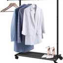 MISSLO Short Clothing Racks for Hanging Clothes with Bottom Shelves and Wheels Heavy Duty Rolling Clothes Rack Kids Clothing Rack for Adult Coat, Closet, Wardrobe (Black)